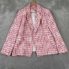 Nanette Lepore Blazer Womens Large Pink Tweed Double Breasted Pearl Jacket