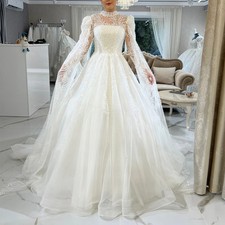 Luxurious Wedding Dress with Sleeve High Neck Cap Sleeve Hijab Bride Gown