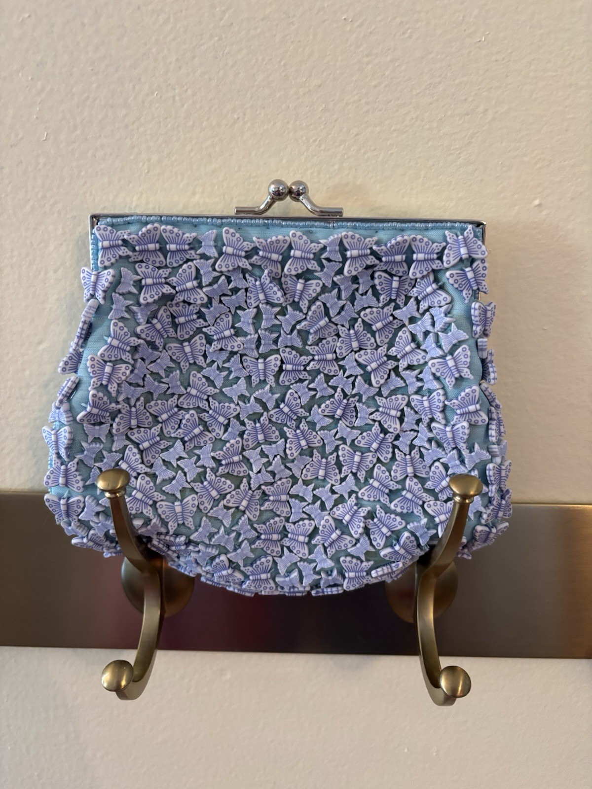 Blue Butterfly Beaded Kiss Lock Coin Wallet Purse Y2K