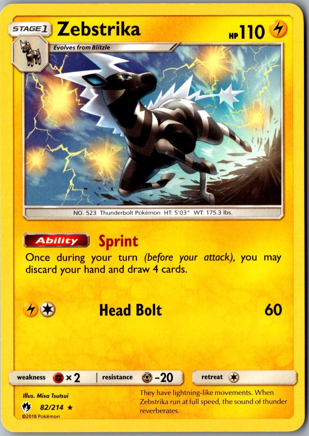 Zebstrika 82/214 Pokemon Card LP Rare SM - Lost Thunder