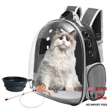 Large Cat Backpack Carrier with Folding Bowl and Teaser Stick for Cats up to