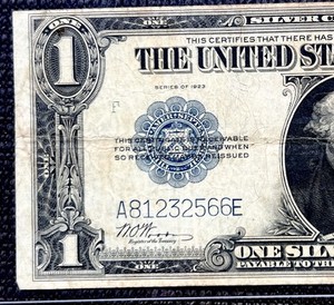 1923 $1 One Dollar Silver Certificate Note Horse Blanket Large Size Banknote.