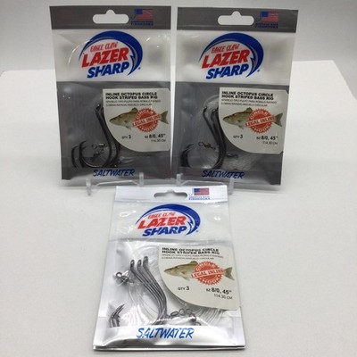 Eagle Claw Lazer Sharp Inline Octopus Circle Hook Striped Rig 8/0 45''  (3) Packs