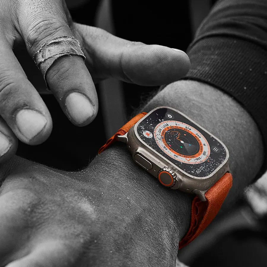Apple Watch Ultra 49mm Titanium Case with Black/Orange Trail Loop