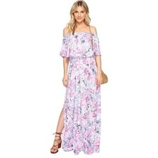 Show Me Your MuMu Purple Floral Hacienda Size Small Off The Shoulder Maxi Dress