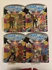 Lot Of Four Star Trek Next Generation Figures Moc Playmates Picard Data Worf 