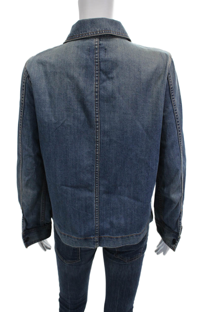 J Crew Women Collared Button Solid Blue Jacket Si… - image 4