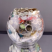 Vintage Costume Jewelry Jar Mixed Lot Necklaces Rings Earrings 2.7 Pounds