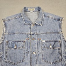 Vintage Guess Jeans Vest Mens Large Blue Denim Sleeveless Button Up Made USA 90s