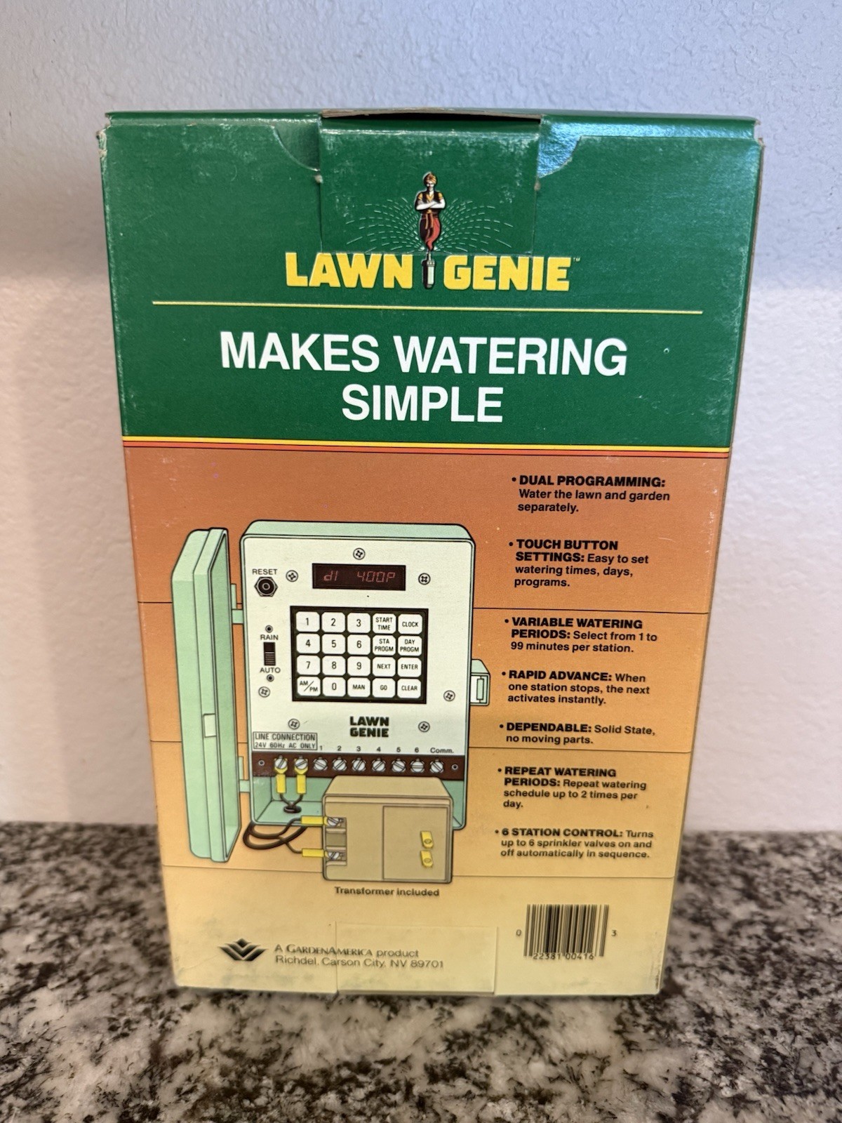 LAWN GENIE Model 416LCD-LG Electronic Sprinkler Timer- 6 Zone Control - NEW