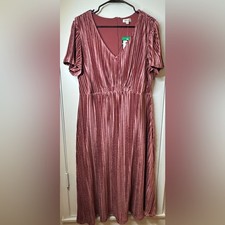 NWT Briggs Women’s Pleated Velvet Dusty Rose Pink Midi Cocktail Dress Size XL