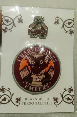 Charlie Bears Embers Dragon Pin Badge and Patch Set SEALED Limited Edition