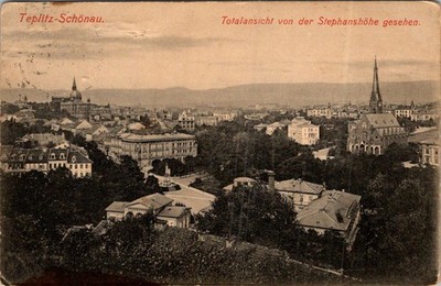 Teplitz-Schönau Panorama Postcard 1907 Luzern Cancel Sepia Lithograph