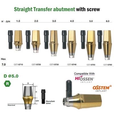 US Regular Straight Transfer Abutment Ø5.0 For Osstem Hiossen Hex 7.0mm Implants