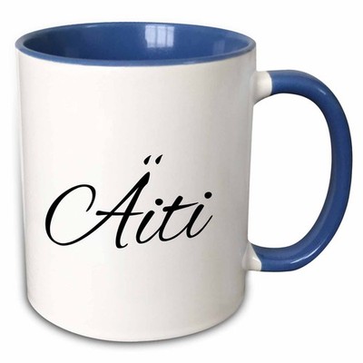 3dRose Aiti Finnish Word for Mom Mother in Different Languages 15oz Two-Tone Blu
