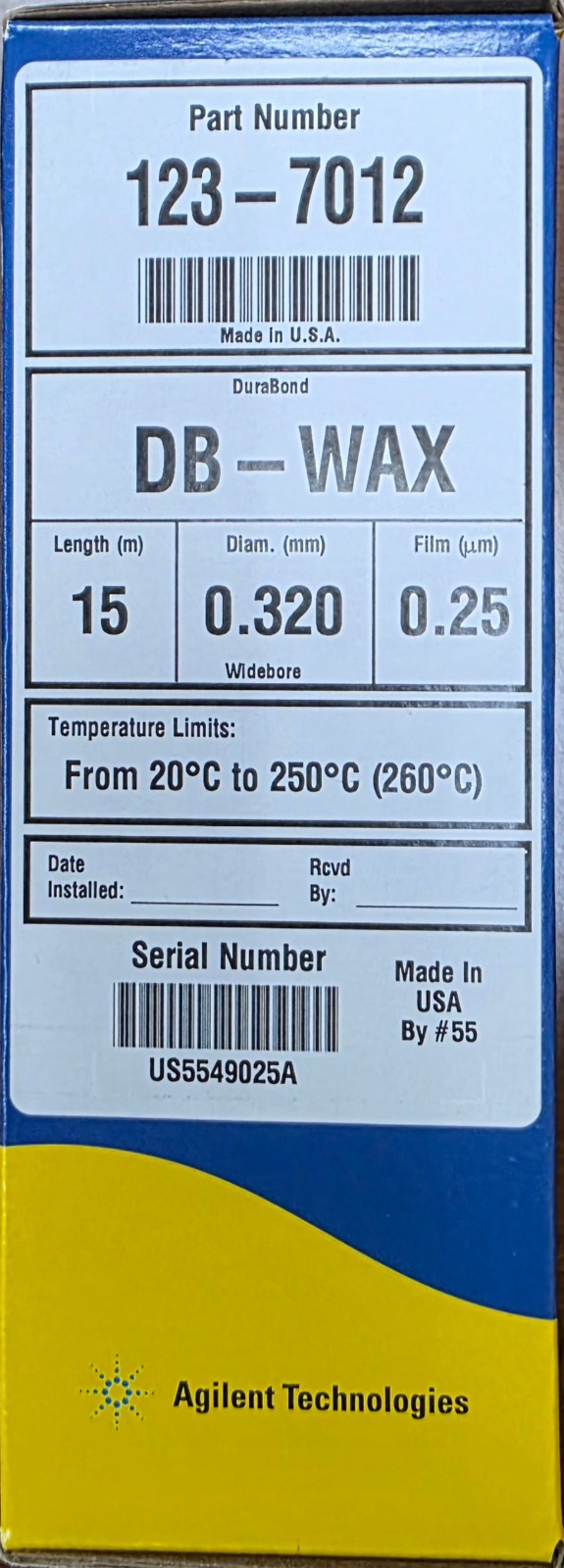 Agilent 123-7012 J&W DB-WAX GC Column, 15 m, 0.32 mm, 0.25 µm, 7 inch cage