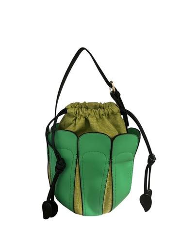 Green Leather Bucket Bag with Drawstring Closure - Picture 2 of 5