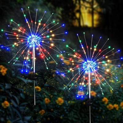 Solar Garden Firework Lights Outdoor Waterproof, 2 Pack Solar Lighting with 8...
