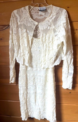 NWT VTG Size 8 90's Michi Collections Cream Lace Fairy/Romantic Dress w/ Shell