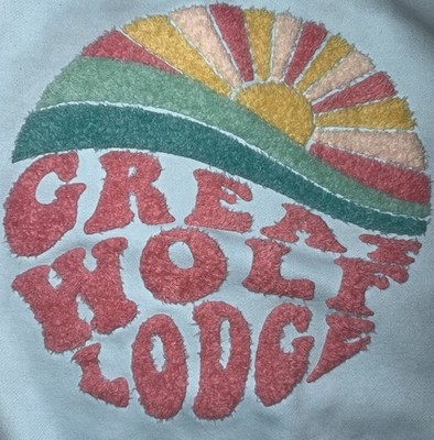Great Wolf Lodge Light Blue Fleece Pullover Hoodie Unisex Graphic Embroidered 