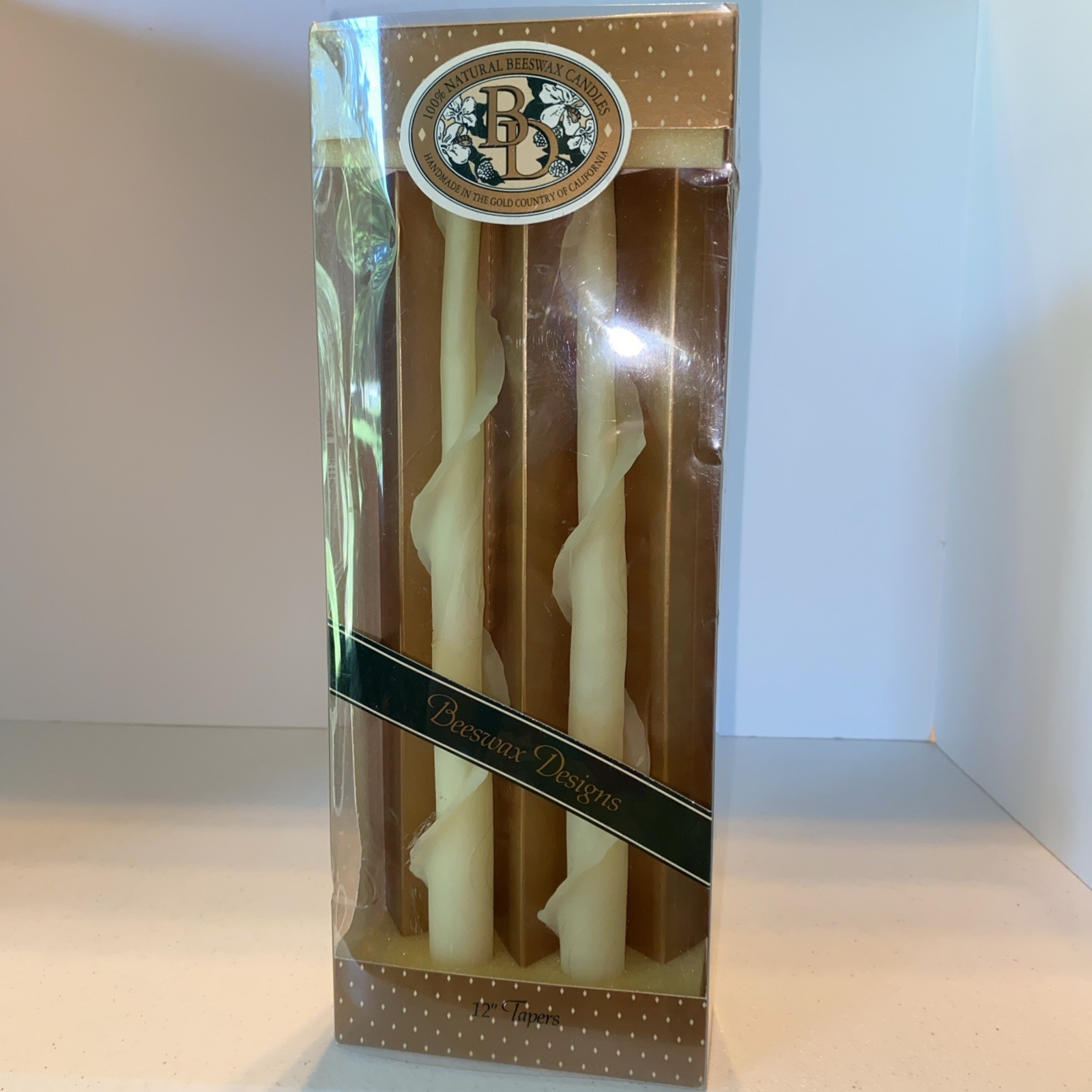 NEW PAIR VTG BEESWAX DESIGNS CANDLES 12