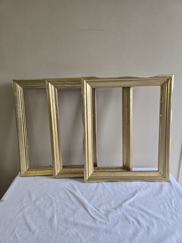 Vintage 3er Set handbemalt verziert Gold Holz Bilderrahmen Kunst Bild Größe 14 x 11"