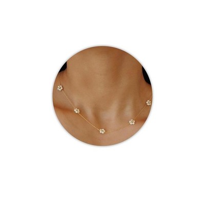 Daisy Pearl Necklace, Dainty Pearls Choker Necklaces for Women's Pearl Strand...