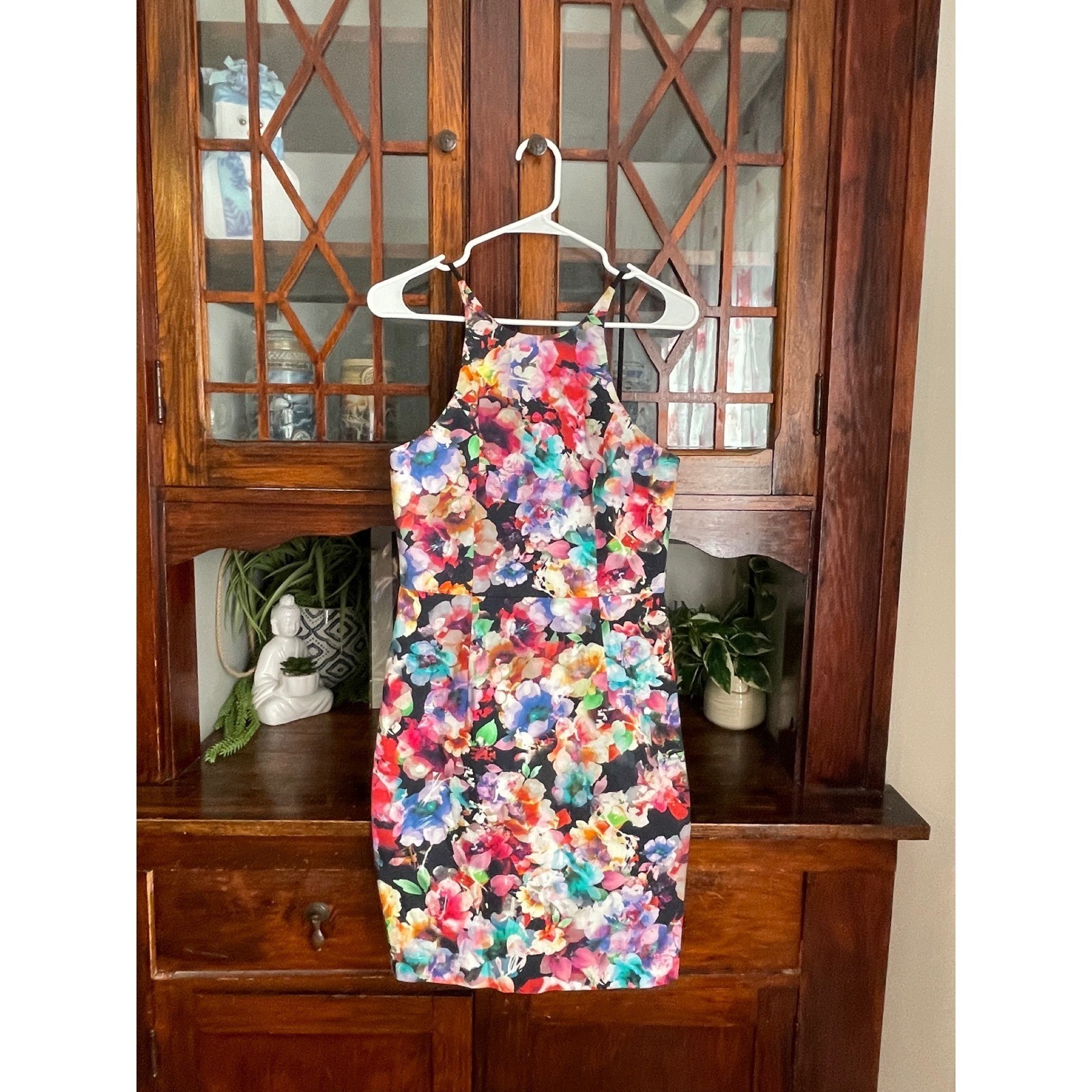 Black Halo Floral Print Halter Bodycon Mini Dress – Size 4