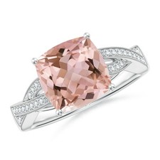 ANGARA Morganite Criss Cross Ring with Diamonds in Sterling Silver Size-9mm 
