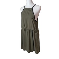 Nasty Gal Womens Small Mini Sheath Dress Army Green Black Trim Open Back Wrap