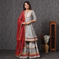 Indian Women Gotta Lace Peplum Kurta with Sharara and Dupatta