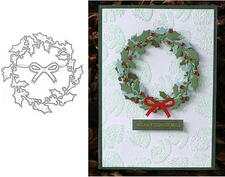 Holly Leaves Wreath Metal Die Cuts, Bow Leaf round Circle Christmas Cutting Dies