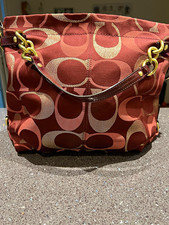 Coach F18004 3 Color Metallic Signature Brooke Bag Burgundy & Gold