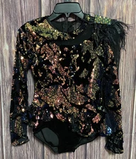 Weissman Showtime Dance Skating Costume Black Velour Sequins Size LC