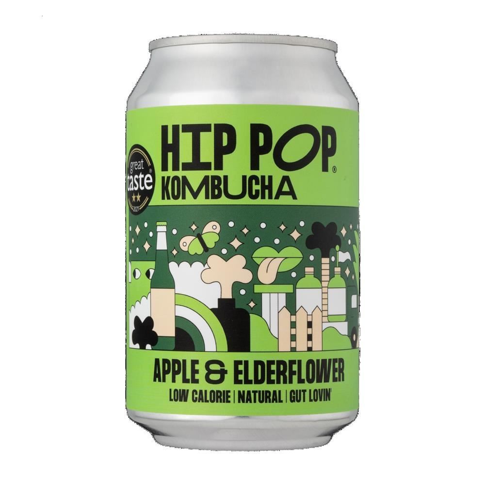 Hip Pop Green/Black Kombucha Apple & Elderflower - 330Ml (Pack Of 12) - Image 4