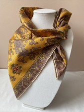 Vintage Gold Paisley  Floral Hand Rolled Scarf, Made In Japan, 29"