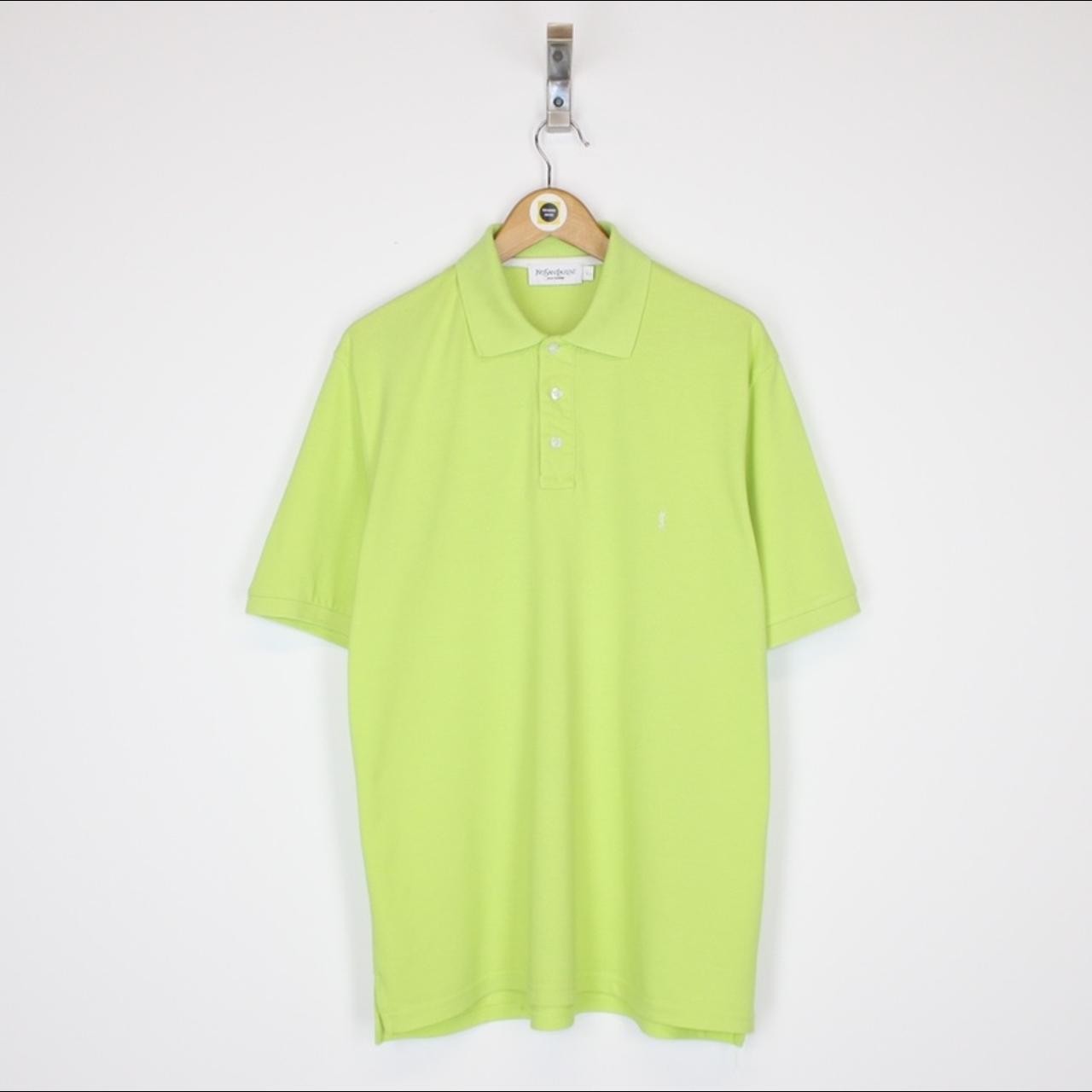 Polo vintage anni 00 Yves Saint Laurent verde lime manica corta spellout