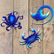 Metal Wall Art Decor Octopus Crab Manta Ray Coastal Nautical Ocean Decor Conc...