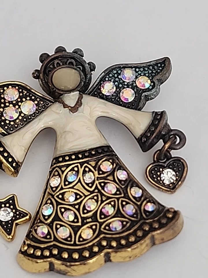 Broche prendedor Kenneth Cole dorado esmalte AB estrás corazón estrella dije 2" Foto 4 de 4