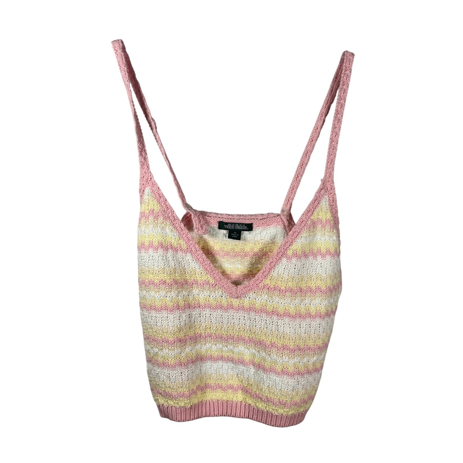 Wild Fable Striped Knit Cropped Tank Top Pink Yellow White Size Medium