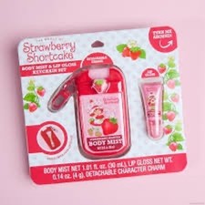 Strawberry Shortcake Body Mist and Lip Gloss Keychain Set with Character Charm