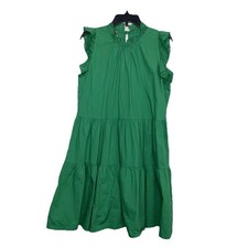 Saiph Lab Green Tiered Babydoll Dress Eyelet Ruffle Sleeve Boho Lagenlook Sz XL