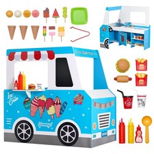 Ice Cream Cart for Kids, 20 PCS Ice Cream Truck Wooden Playset, Pretend Play St