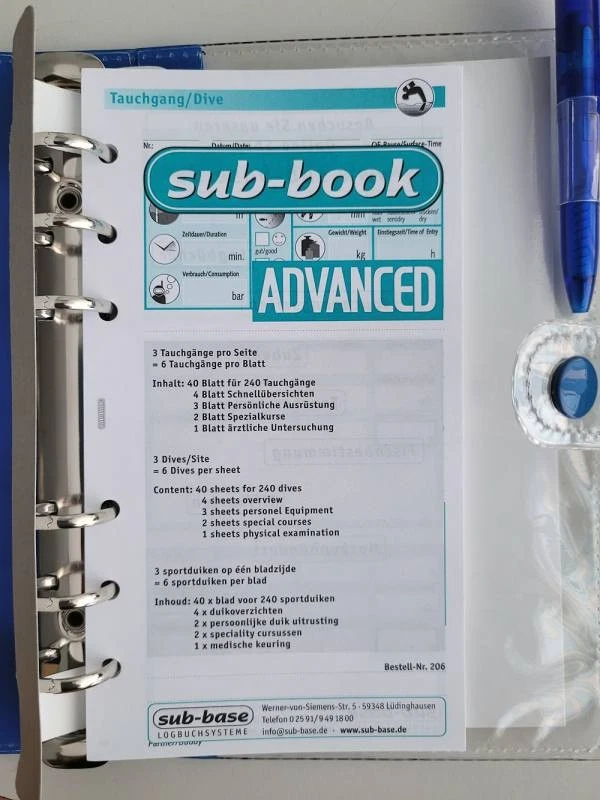 SUB-BASE - Sub-book light - Taucherlogbuch mit verschiedenen Einlagen - Bild 4 von 4