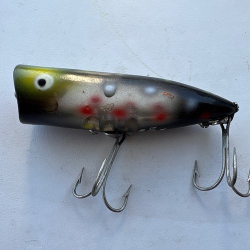 Alter Heddon Chugger Spook klarer Körper gefleckt grün Affenspitze Wasserköder Vintage - Bild 5 von 7