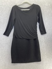 Ann Taylor Women's Dress Dropped Waist Solid Black Long Sleeve Size 4 Boat Neck