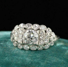 Art Deco Round Cut CZ Diamond Engagement 925 Silver Edwardian Style Ring