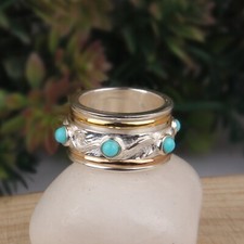 Men's Spinner Rings For Anxiety With Turquoise Gemstones Sterling Silver Ring