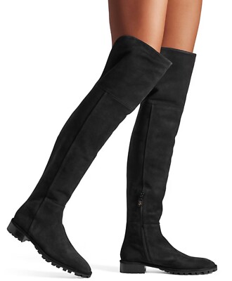 Stuart Weitzman Amber Black Suede Over The Knee Boots US 9.5 B 40 Lug Sole