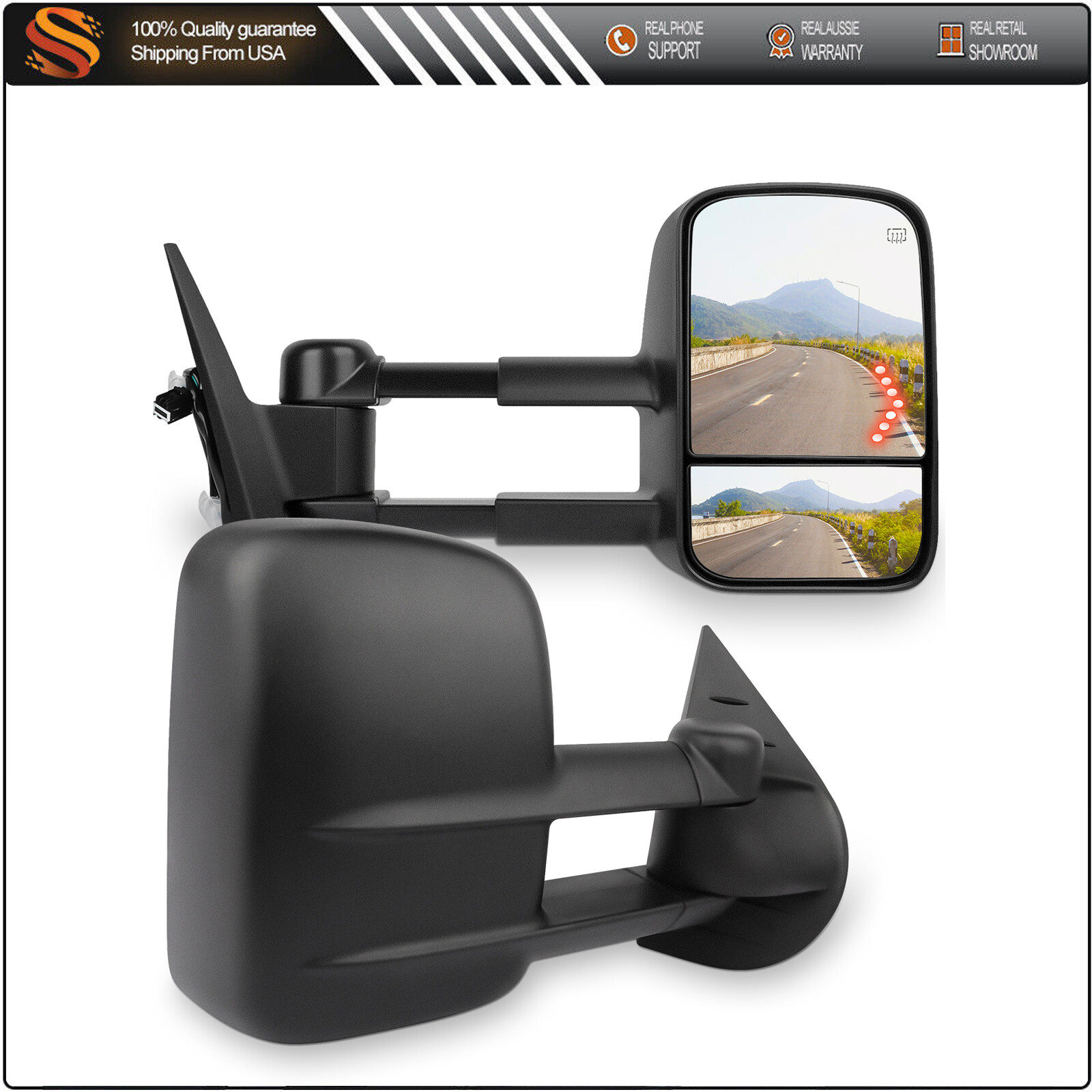 Tow Mirrors For 2007-2013 Silverado Sierra L&R Power Heated Black Arrow Light